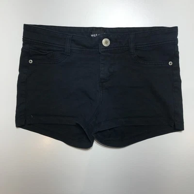 Wet Seal Shorts Womens Small Low Rise Y2K Black Low Rise Mini Shortie Knit Denim - Image 1 of 4