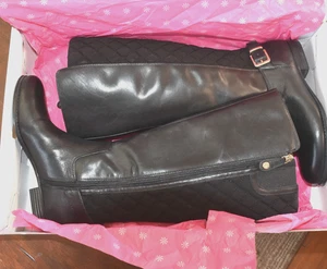 NEW Isaac Mizrahi Live! Quilted & Leather Tall Shaft Knee High Riding Boots Sz 7 - Picture 1 of 17