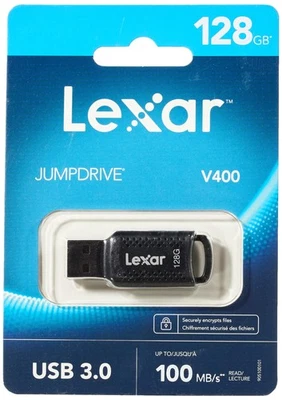 LEXAR Cle Usb 128Go Jumpdrive V400 3.0 Noire - Photo 1/4