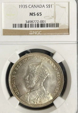 1935 S$1 SILVER DOLLAR GEORGE-V CANADA GEM-BU NGC MS65 RARITY R4 255/66 LOW POP Cover
