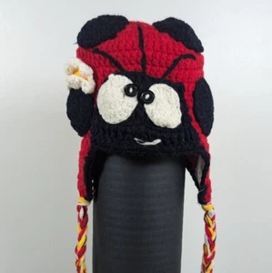 Handmade Crochet Ladybug Hat With Braided Tassels For Kids - Picture 1 of 3