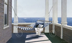 ARTE DELLA TELA - Amaca a righe di Zhen-Huan Lu paesaggio marino costiero spiaggia 19x29 - Foto 1 di 1