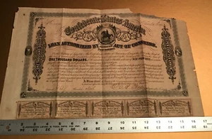1864 CONFEDERATE STATES OF AMERICA Civil WAR BOND W/ COUPONS Authentic - Picture 1 of 8