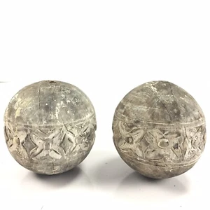 Hand Carved Decorative Wooden Balls - Set Of 2 - 15” Circumference - Picture 1 of 5