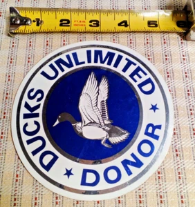 Vintage Ducks Unlimited Spender Aufkleber Sticker rund weiß silber blau - Bild 1 von 2