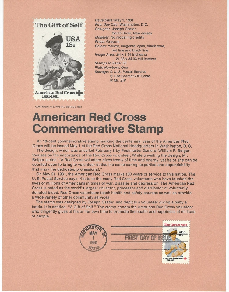 #1910...18 Cent...Red Cross...First Day of Issue...Panel - Image 1 of 1