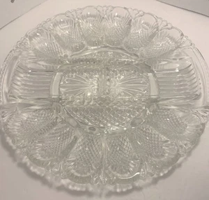 Sale Vintage LE Smith Cut Glass Deviled Egg Plate Platter 11" Pineapple Design - Picture 1 of 15