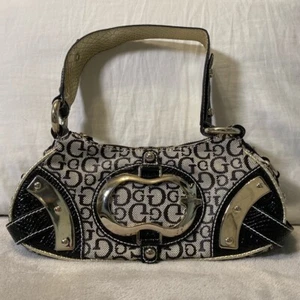 Vintage Guess Y2K 90s 2000s Studded Hand Shoulder Bag Purse Monogram Croc Skin - Picture 1 of 20