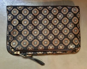 Mayle La Feminine Gold Fold Over Party Evening Clutch Black Gold - Picture 1 of 11