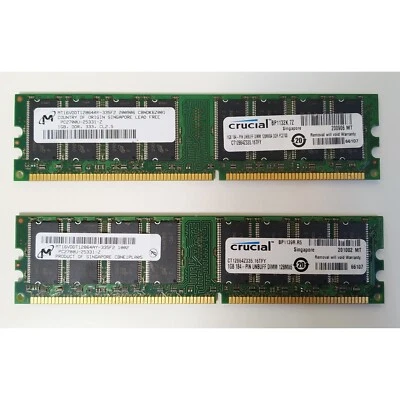 Memoria RAM Crucial, CT12864Z335.16TFY. 1+1GB. DDR. PC-2700. DIMM 184Pin. 333MHz - Imagen 1 de 4