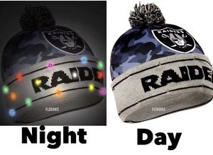 NFL Oakland Raiders Light Up Printed Pom Beanie - Picture 1 of 4