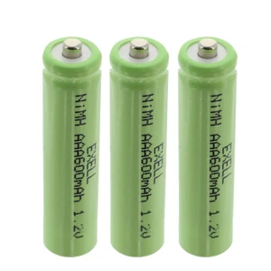 3x Exell 1.2V NIMH AAA 600mAh Rechargeable Button Top Batteries - Picture 1 of 8