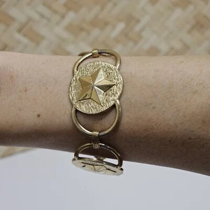Vintage SARAH COVENTRY Gold Tone Star Circle Link Bracelet Western Texas Cowgirl - Picture 1 of 10