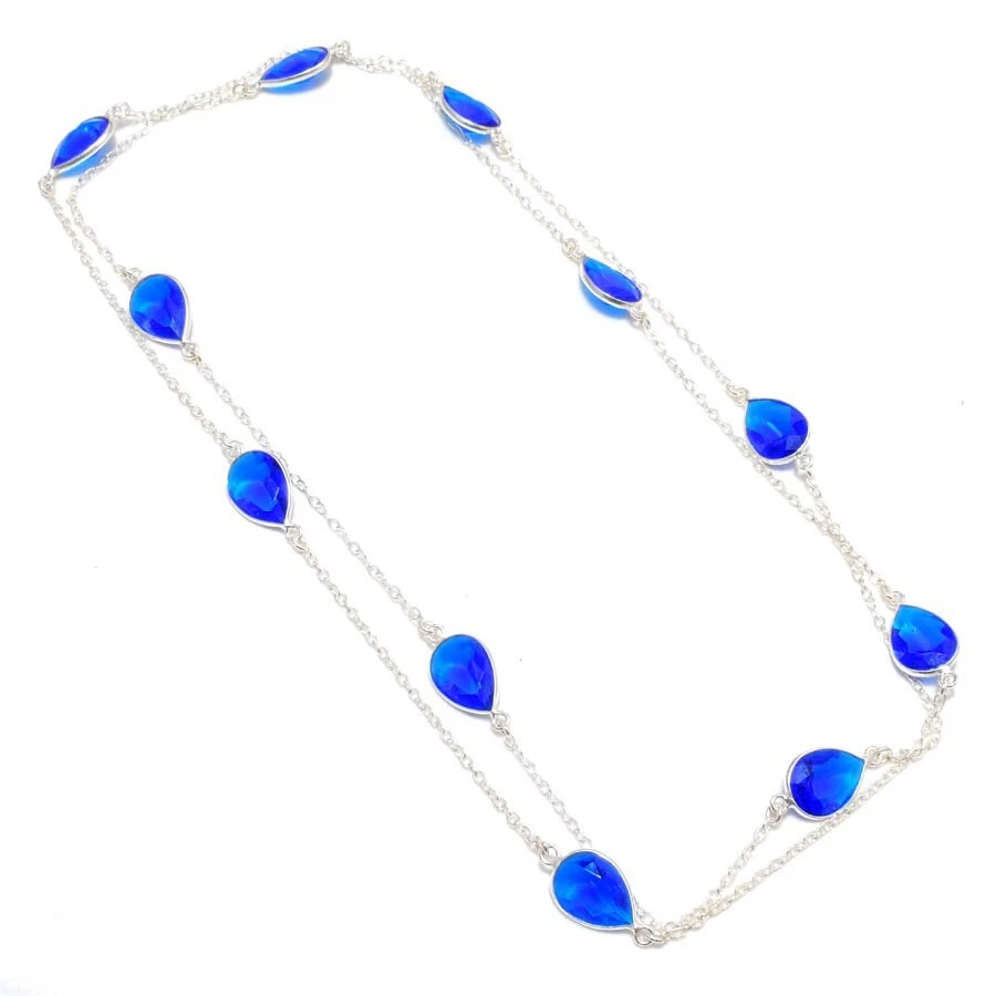 Blue Tanzanite Gemstone Handmade 925 Sterling silver Jewelry Necklace Size 36" - Image 1 of 1