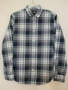 Banana Republic Grant Fit Blue Gray Custom 078 Wash Shirt Plaid Men's Medium - Picture 1 of 12