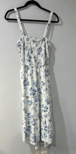 Hollister midi white blue floral dress with adjustable straps size medium - Picture 1 of 8