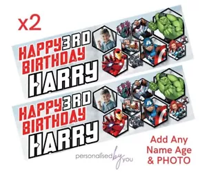 2x Personalised PHOTO Marvel THE AVENGERS Birthday Banner LARGE Poster ADD PHOTO - Picture 1 of 1