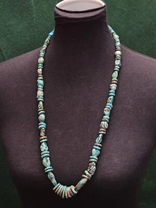 OLD PAWN Graduated Turquoise Heishi Shell Bead Native American Nugget Necklace - Picture 1 of 19