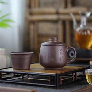 Taza de té tallada a mano de arcilla púrpura Yixing Zisha de 480cc con cesta coladora - Imagen 1 de 12