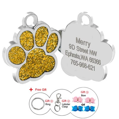 Специальные бирки с блестящими лапами для собак домашних животных с гравировкой бирки с именем питомца щенка кошки идентификатором ошейника - Изображение 1 из 4