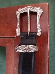 Vintage 90s FOSSIL Womens Black Leather Western Belt Silver Concho Buckle - Picture 1 of 6