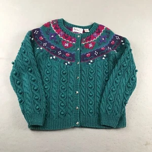 Appleseeds Sweater Womens Small Green Hand Knit Long Sleeves Button Up Cardigan - Picture 1 of 10