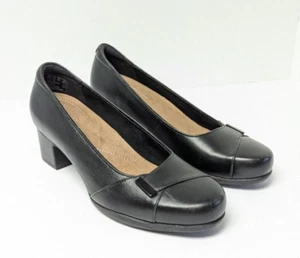 Clarks Rosalyn Belle Pumps, Black Leather, Womens 8.5 Wide - Picture 1 of 7