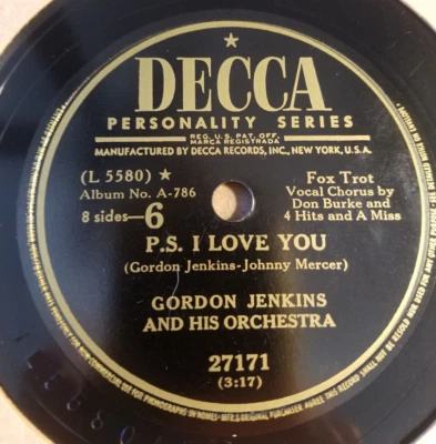78RPM Decca 27171 Gordon Jenkins, v Don Burke - P.S. I Love You / Homesick, EE- - Image 1 of 4