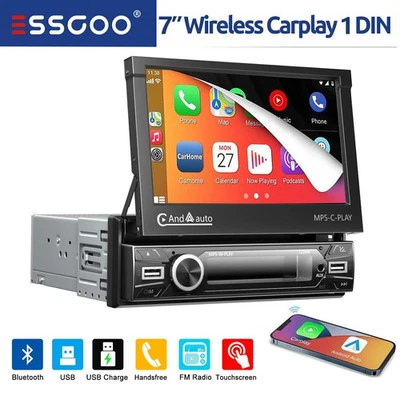7" Single DIN Radio Flip Out HD Touch Screen Android Apple CarPlay Head Unit USB - Image 1 of 4