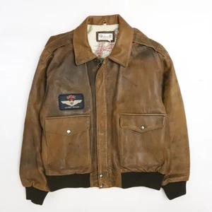 Vintage Outpost II Leather Air Force Flight Bomber Jacket Size XL Brown - Bild 1 von 20