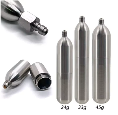 Cartucho de CO2 24g 33g 45g recargable cilindro recargable | 3/8-24UNF roscado Foto 1 de 4