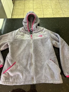 The North Face Girls Fleece Jacket Sz XL (18) Gray Pink Zip Hood Denali READ - Picture 1 of 13
