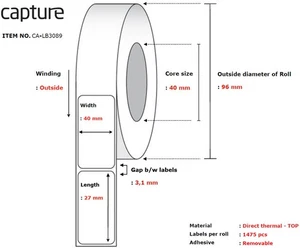 Etichetta Capture CA-LB3089 40 x 27. Core 40. - Foto 1 di 1