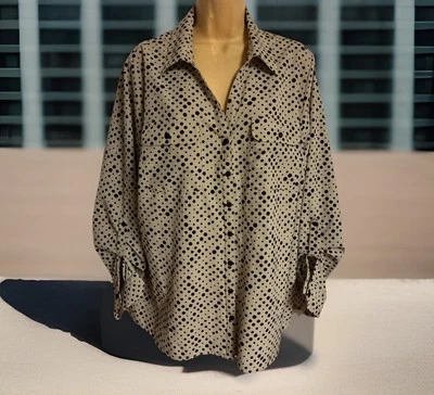 Blusa Coral Bay 1X Lunares Negra Sobre Tostada Manga Larga Bolsillos Abotonados Usada en Excelente Condición Foto 1 de 4