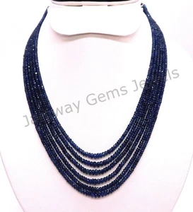 AAA Natural BLUE SAPPHIRE Gemstone Faceted Roundel Beaded Necklace-Blue Sapphire - Picture 1 of 4