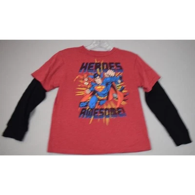 Camisa larga Justice League roja/negra para niño talla: mediana Foto 1 de 4