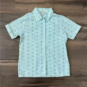 Vintage Girl Scouts White Button Down Short Sleeve Green Striped Shirt - Size 12 - Picture 1 of 1