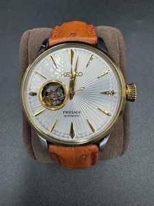Seiko Presage Corazón Abierto Automático 4R38 Blanco Esfera Guilloche Banda Avestruz Raro M - Imagen 1 de 24