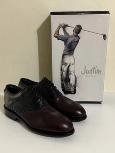 Zapatos de golf Justin clásicos para hombre de cuero caimán borgoña negro JG109 NUEVOS - Imagen 1 de 12