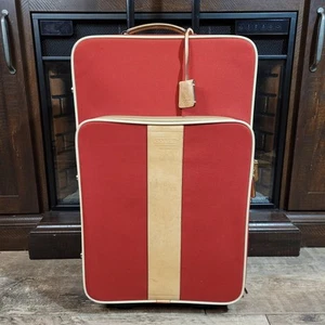 Vintage Coach Red Leather Trim Canvas Nylon Roller Carry On Luggage 2 Wheels - Picture 1 of 21