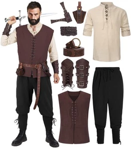 Renaissance Costume Men Medieval Viking Costume Male Adult Pirate Vest Shirt ... - Picture 1 of 6