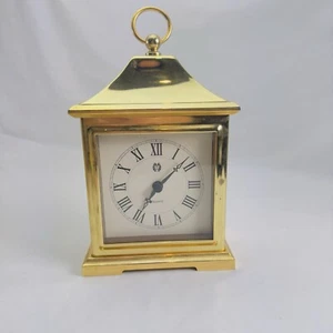 Vintage Carriage Clock Brass Quartz Bell 1970's Gold Brass Retro - Picture 1 of 24