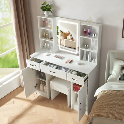 White Vanity Desk Set with Large LED Lighted Mirror with 3 Drawers for Bedroom - Image 1 of 4