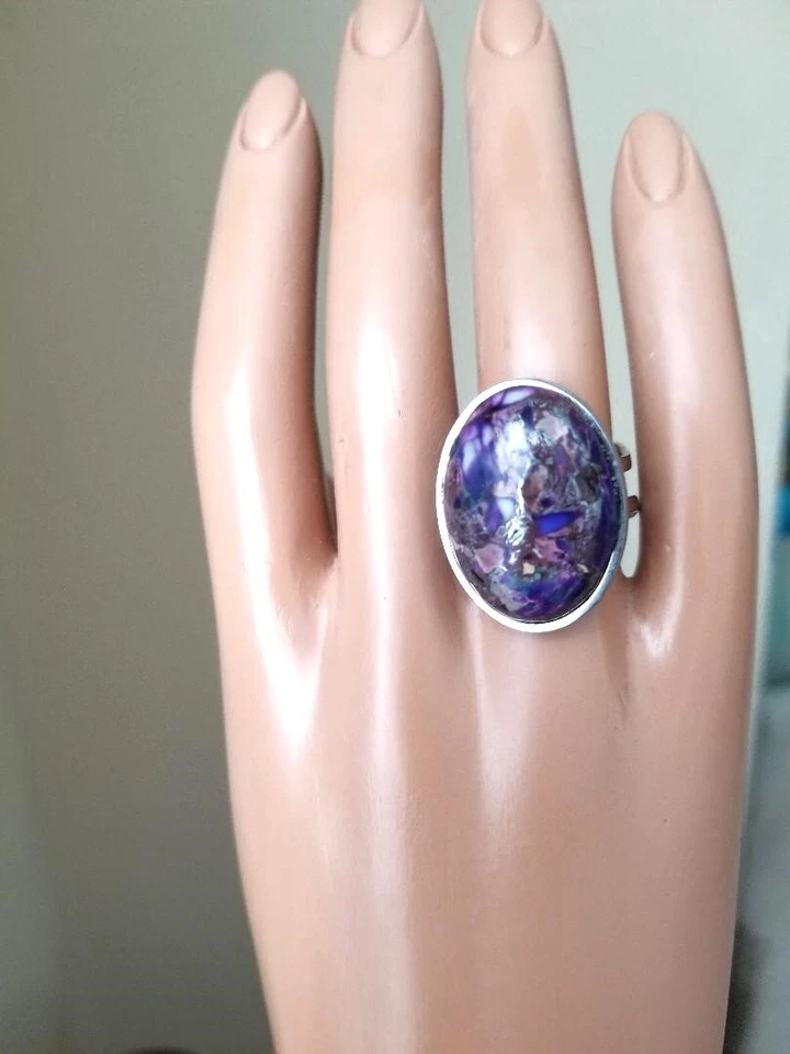 Natural Sea Sediment Purple Jasper Ring No-Tarnish Stainless-Steel Adjustable - Image 1 of 4