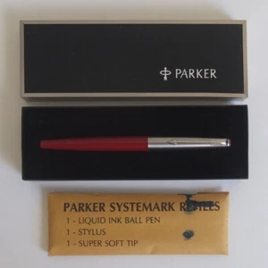 vintage PARKER Systemark rollerball pen + all 3 orig empty refill types, c.1976 - Picture 1 of 8