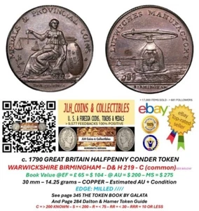 c. 1790 GB Conder Halfpenny - WARWICKSHIRE LUTWYCHE COINS - D & H 219 - CT 947 - Picture 1 of 10