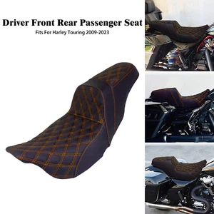 Driver Passenger Seat Orange Stitching For Harley Touring Road King Glide 09-23 - Picture 1 of 18