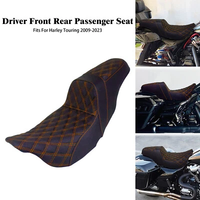 Driver Passenger Seat Orange Stitching For Harley Touring Road King Glide 09-23 - Image 1 of 4