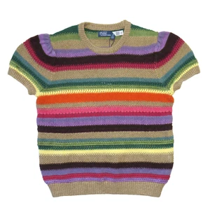 NWT Polo Ralph Lauren Striped Short-Sleeve Sweater in Sunset Linen Wool Knit M - Picture 1 of 8