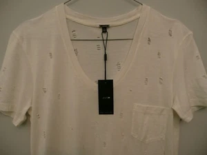 JOE'S JEANS Size XS Cream White SILK BLEND Ripped T-Shirt Pocket Tee TOP JOES 6 - Picture 1 of 10